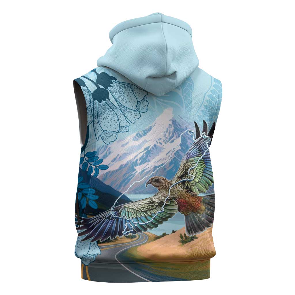 New Zealand South Island Sleeveless Hoodie Te Waipounamu Aoraki Kea Bird - Aussie Hoodie