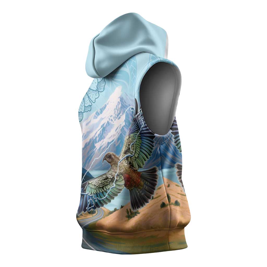 New Zealand South Island Sleeveless Hoodie Te Waipounamu Aoraki Kea Bird - Aussie Hoodie