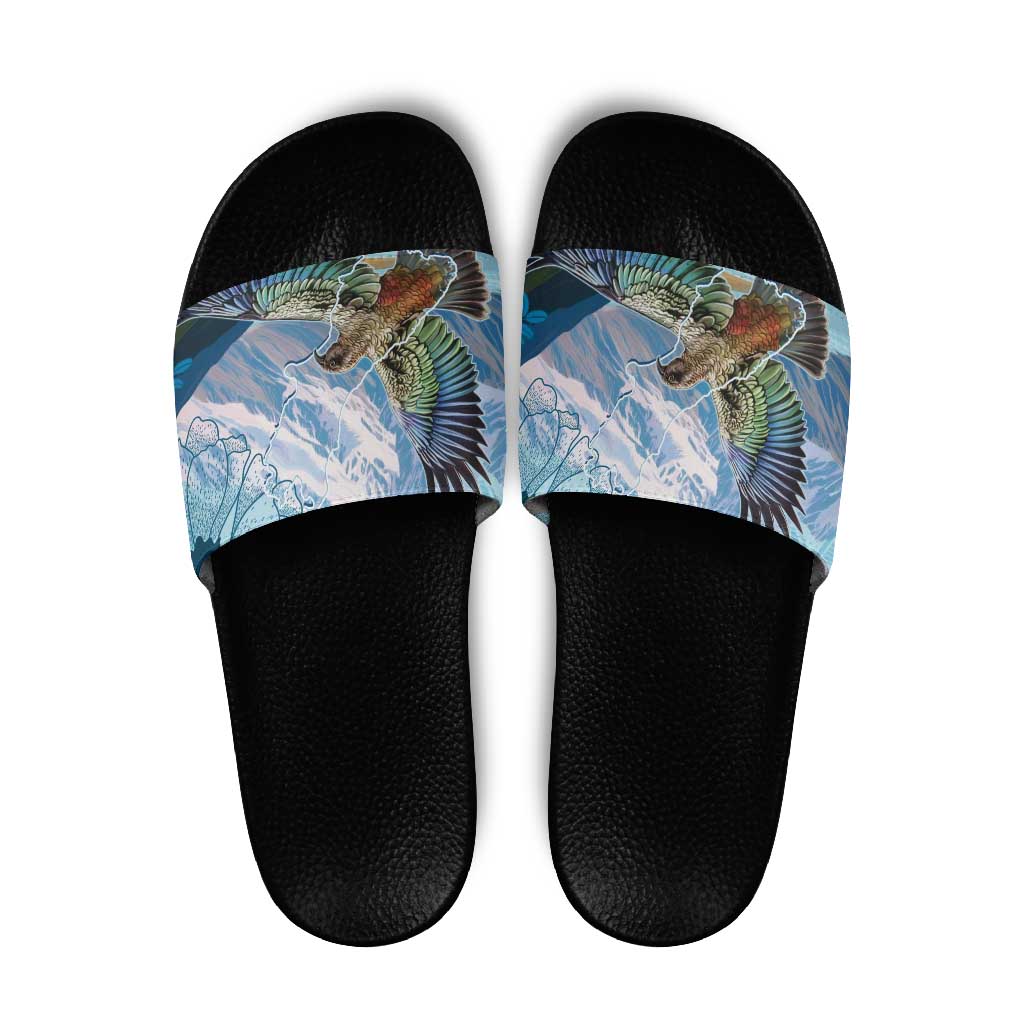 New Zealand South Island Slide Sandals Te Waipounamu Aoraki Kea Bird - Aussie Hoodie