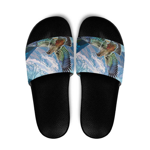 New Zealand South Island Slide Sandals Te Waipounamu Aoraki Kea Bird - Aussie Hoodie