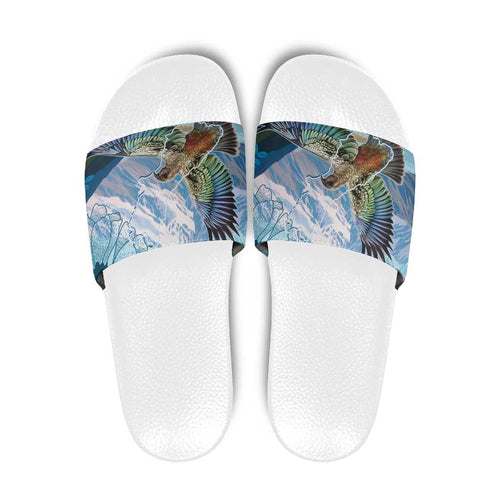 New Zealand South Island Slide Sandals Te Waipounamu Aoraki Kea Bird - Aussie Hoodie