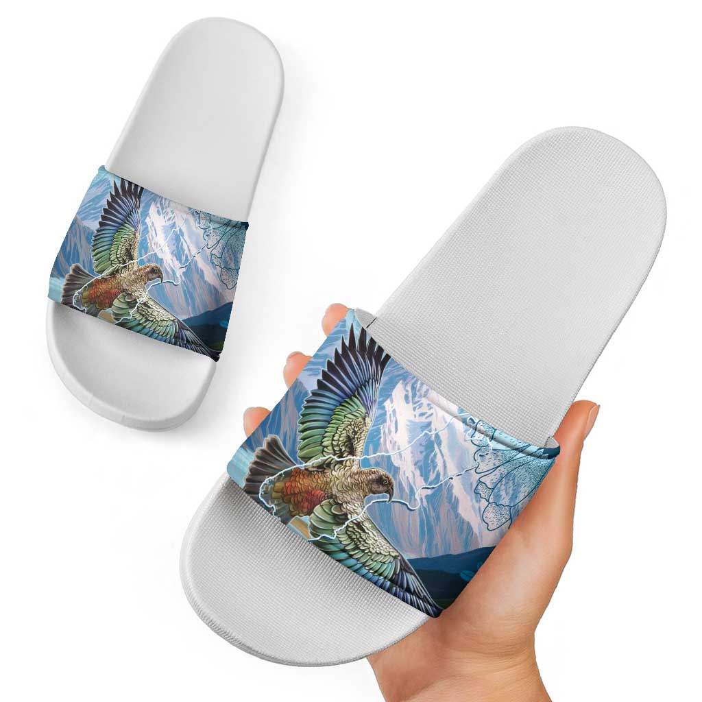 New Zealand South Island Slide Sandals Te Waipounamu Aoraki Kea Bird - Aussie Hoodie