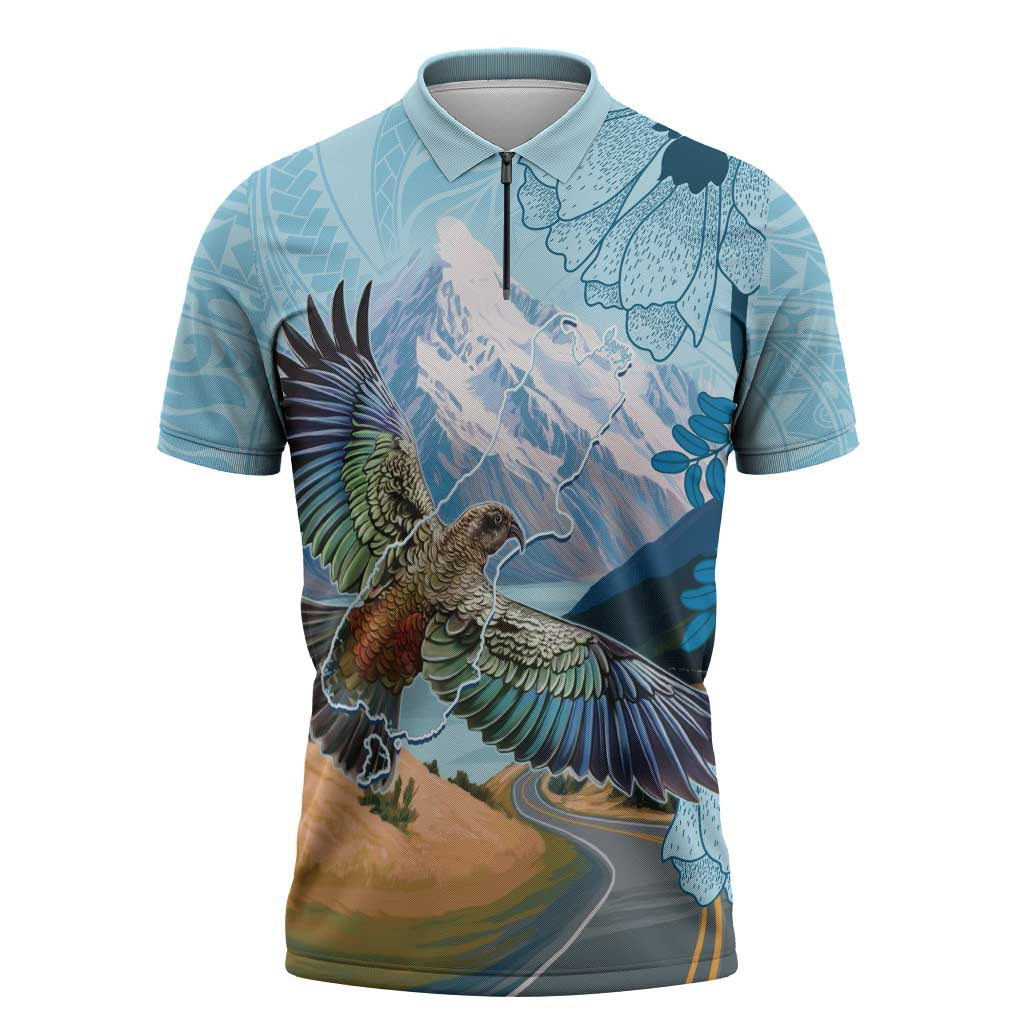 New Zealand South Island Zipper Polo Shirt Te Waipounamu Aoraki Kea Bird - Aussie Hoodie