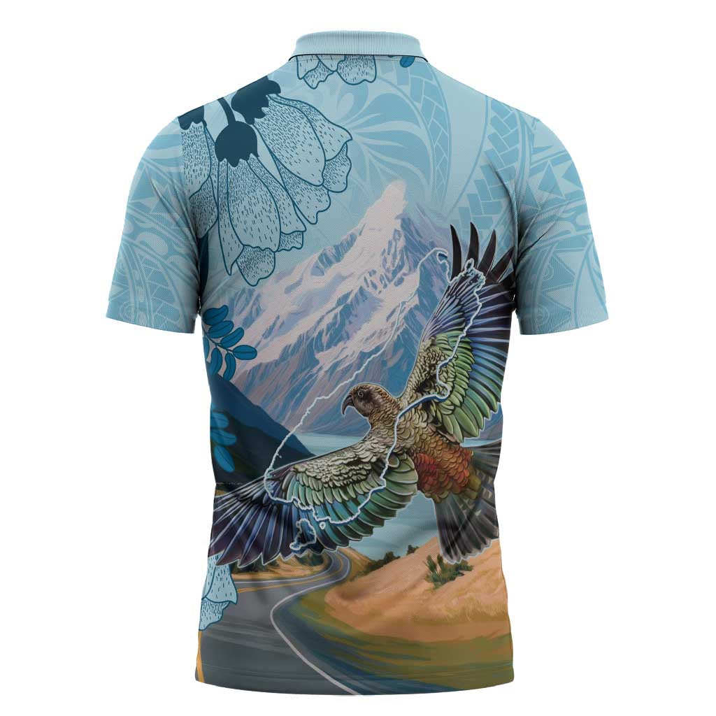New Zealand South Island Zipper Polo Shirt Te Waipounamu Aoraki Kea Bird - Aussie Hoodie
