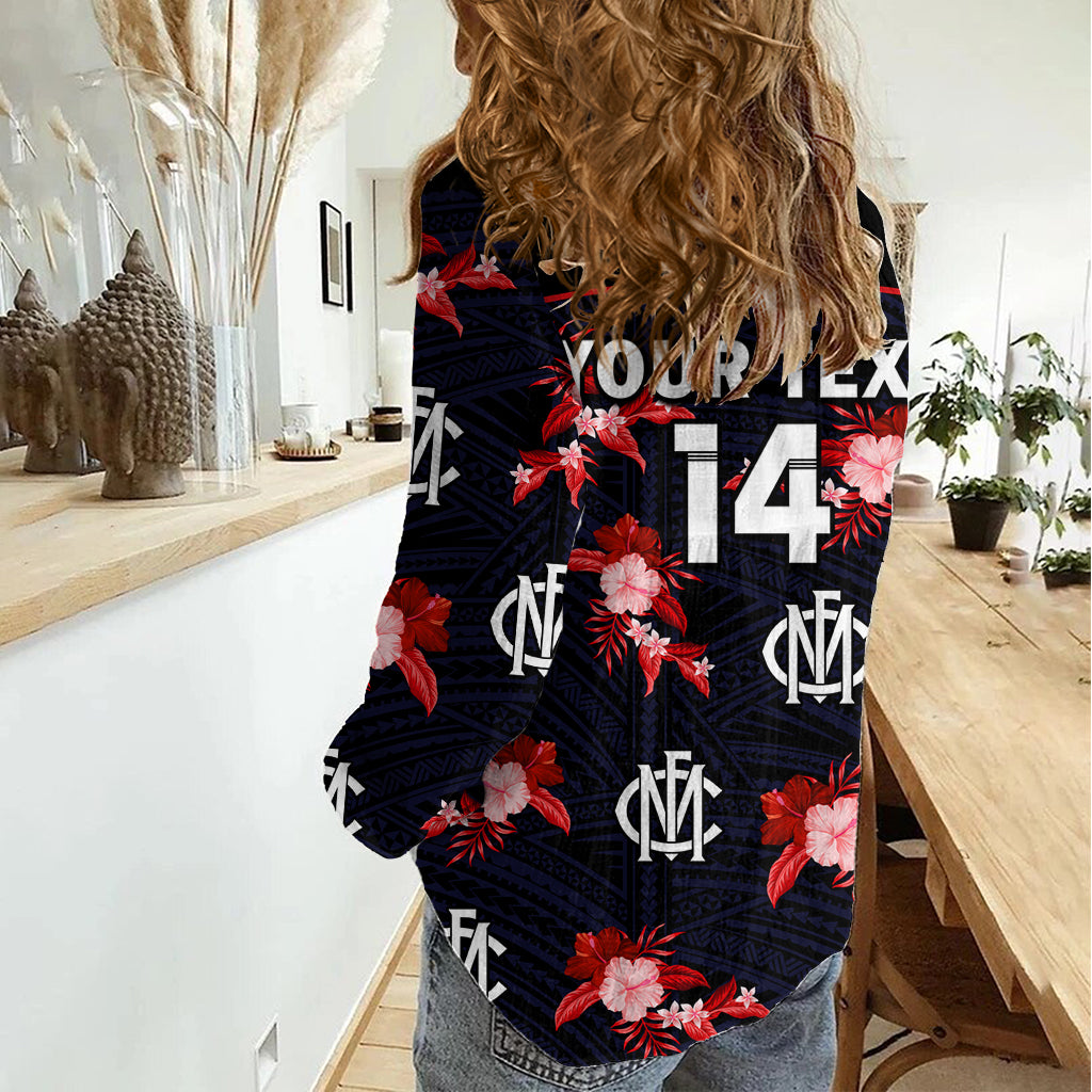 (Custom Text And Number) Demons Football Women Casual Shirt Polynesian Tribal Mix Tropical Hawaiian Style LT14