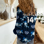 (Custom Text And Number) Geelong Cats Football Women Casual Shirt Polynesian Tribal Mix Tropical Hawaiian Style LT14