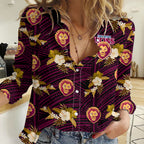 (Custom Text And Number) Brisbane Lions Football Women Casual Shirt Polynesian Tribal Mix Tropical Hawaiian Style LT14