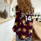 (Custom Text And Number) Brisbane Lions Football Women Casual Shirt Polynesian Tribal Mix Tropical Hawaiian Style LT14