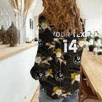 (Custom Text And Number) Collingwood Football Women Casual Shirt Polynesian Tribal Mix Tropical Hawaiian Style LT14