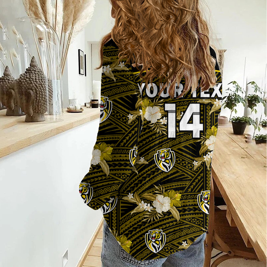 (Custom Text And Number) Richmond Football Women Casual Shirt Polynesian Tribal Mix Tropical Hawaiian Style LT14