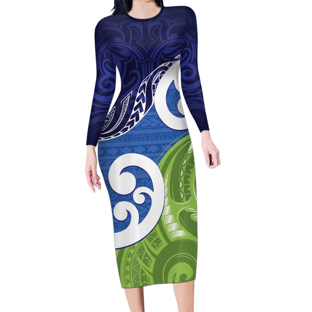 Southland New Zealand Family Matching Long Sleeve Bodycon Dress and Hawaiian Shirt Maori Koru Flag Color