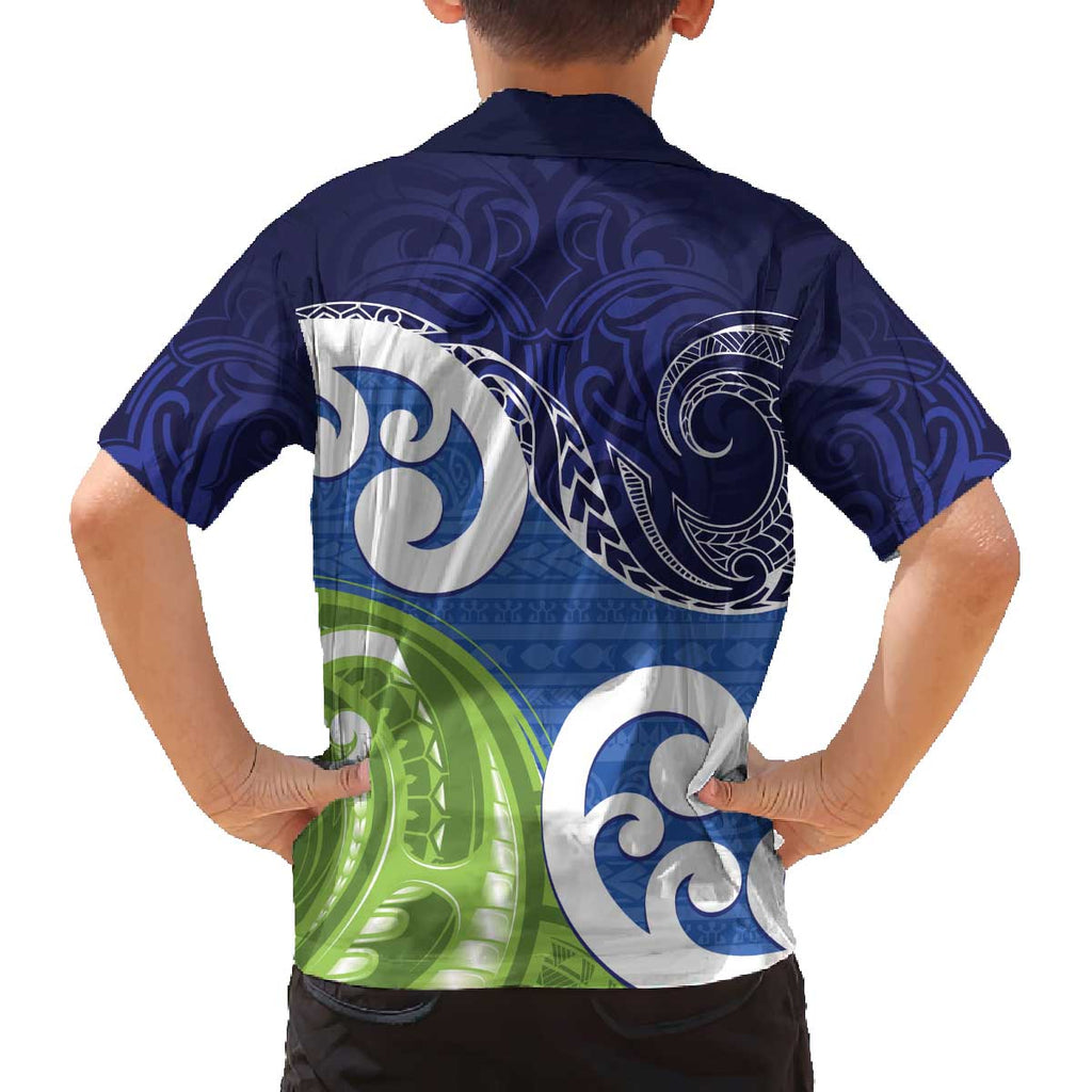 Southland New Zealand Family Matching Off The Shoulder Long Sleeve Dress and Hawaiian Shirt Maori Koru Flag Color