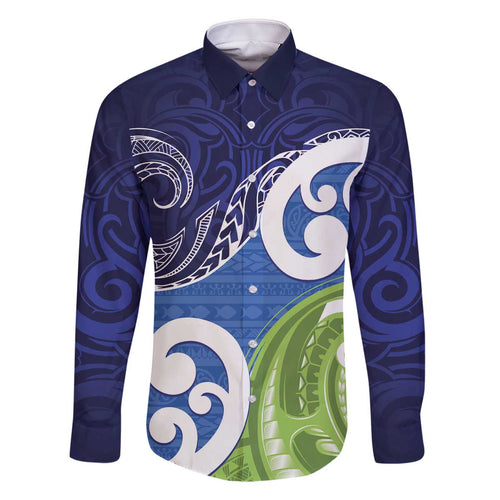 Southland New Zealand Family Matching Off The Shoulder Long Sleeve Dress and Hawaiian Shirt Maori Koru Flag Color