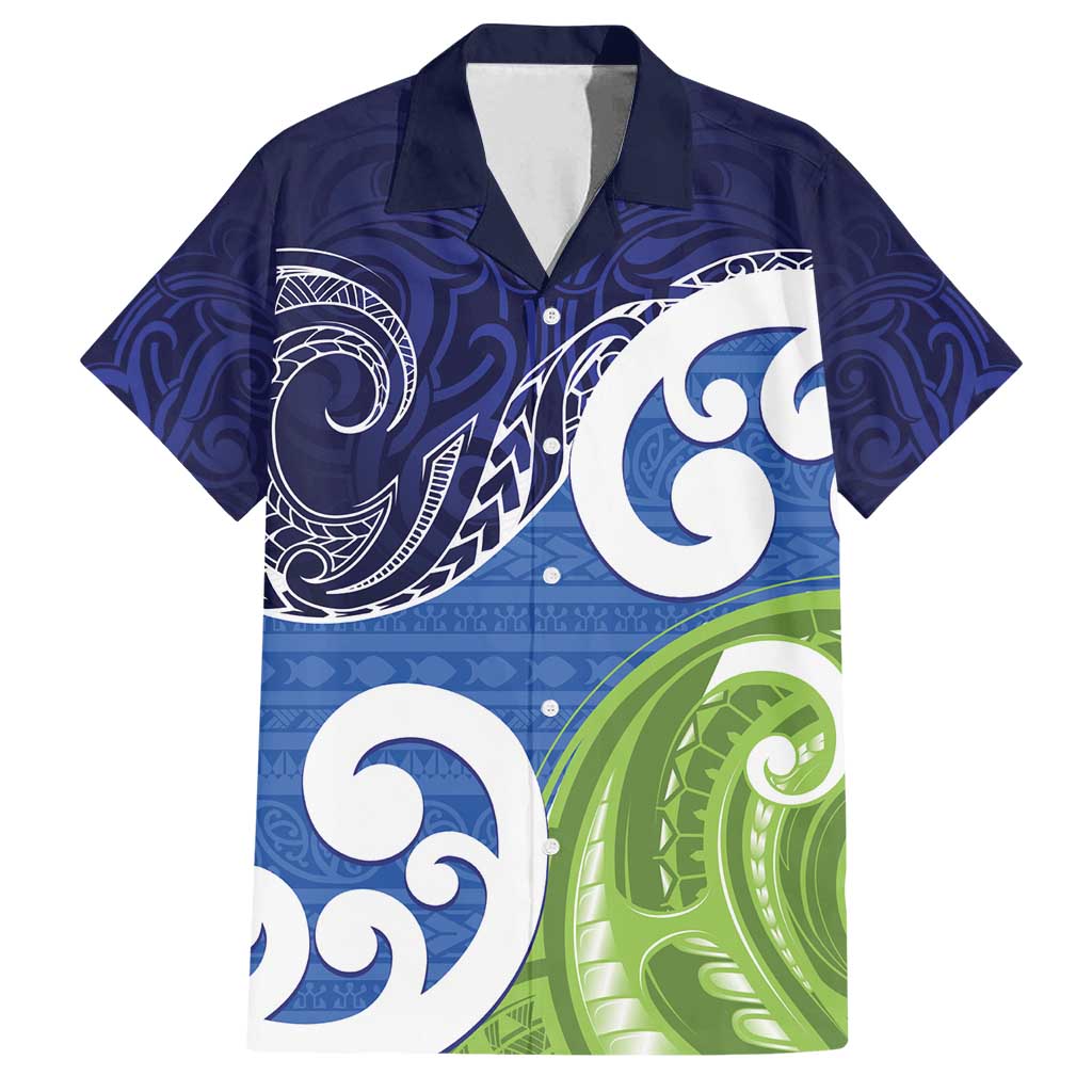 Southland New Zealand Family Matching Off Shoulder Short Dress and Hawaiian Shirt Maori Koru Flag Color