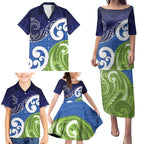Southland New Zealand Family Matching Puletasi and Hawaiian Shirt Maori Koru Flag Color