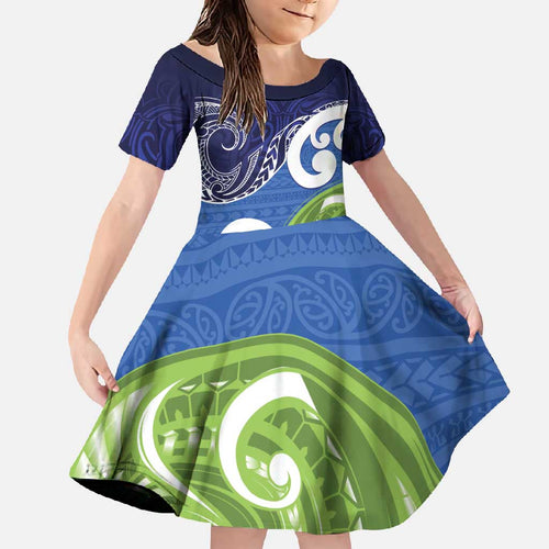 Southland New Zealand Family Matching Summer Maxi Dress and Hawaiian Shirt Maori Koru Flag Color