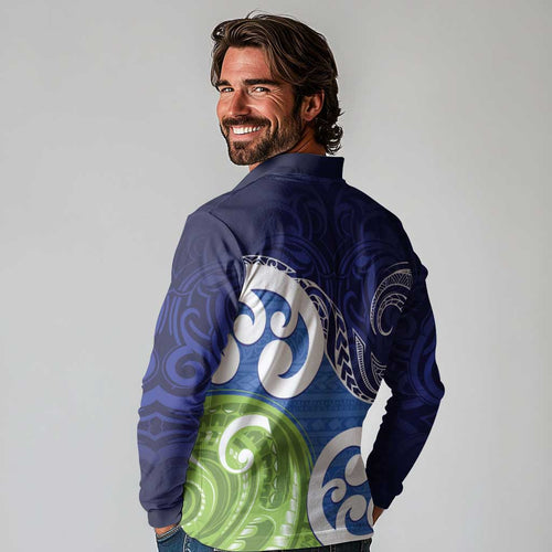 Southland New Zealand Long Sleeve Polo Shirt Maori Koru Flag Color