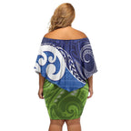 Southland New Zealand Off Shoulder Short Dress Maori Koru Flag Color
