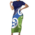 Southland New Zealand Short Sleeve Bodycon Dress Maori Koru Flag Color