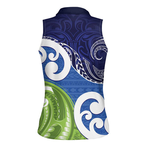 Southland New Zealand Women Sleeveless Polo Shirt Maori Koru Flag Color
