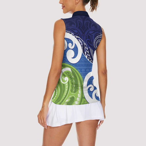 Southland New Zealand Women Sleeveless Polo Shirt Maori Koru Flag Color
