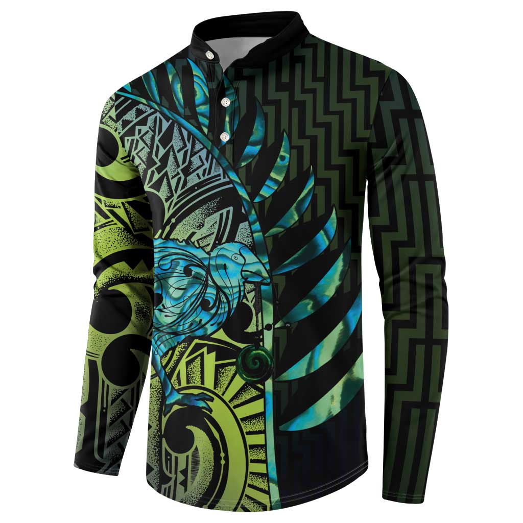 Southland Takehe Pounama Button Sweatshirt Aotearoa Poutama Paua Shell Fern