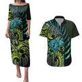 Southland Takehe Pounama Couples Matching Puletasi and Hawaiian Shirt Aotearoa Poutama Paua Shell Fern