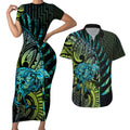 Southland Takehe Pounama Couples Matching Short Sleeve Bodycon Dress and Hawaiian Shirt Aotearoa Poutama Paua Shell Fern