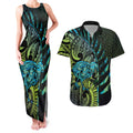 Southland Takehe Pounama Couples Matching Tank Maxi Dress and Hawaiian Shirt Aotearoa Poutama Paua Shell Fern