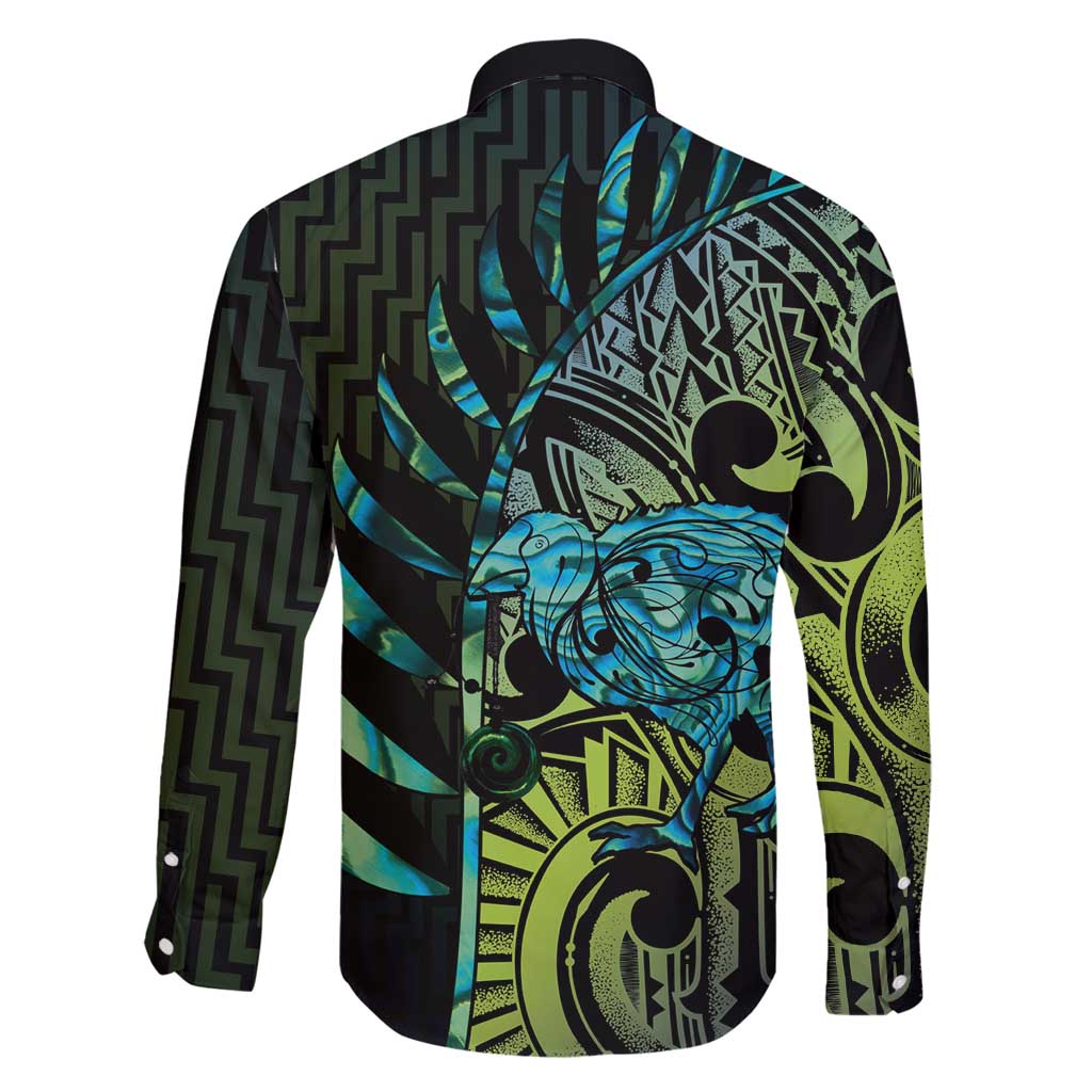 Southland Takehe Pounama Family Matching Long Sleeve Bodycon Dress and Hawaiian Shirt Aotearoa Poutama Paua Shell Fern