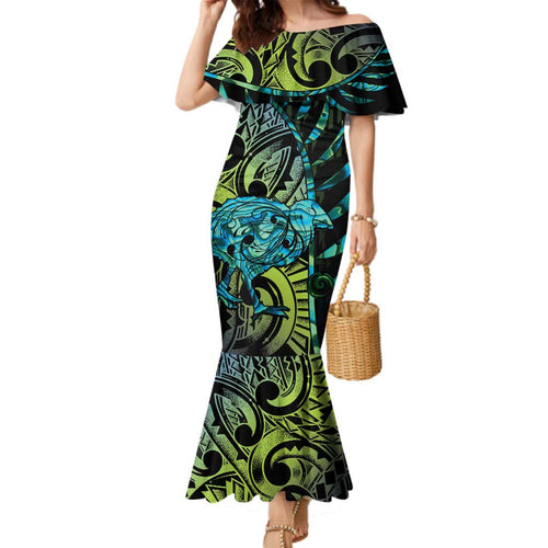 Southland Takehe Pounama Family Matching Mermaid Dress and Hawaiian Shirt Aotearoa Poutama Paua Shell Fern