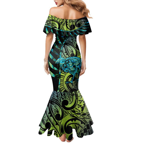 Southland Takehe Pounama Family Matching Mermaid Dress and Hawaiian Shirt Aotearoa Poutama Paua Shell Fern