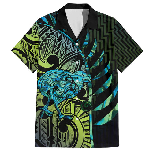 Southland Takehe Pounama Family Matching Off The Shoulder Long Sleeve Dress and Hawaiian Shirt Aotearoa Poutama Paua Shell Fern