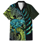 Southland Takehe Pounama Family Matching Off Shoulder Short Dress and Hawaiian Shirt Aotearoa Poutama Paua Shell Fern