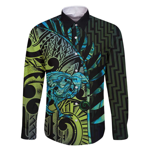 Southland Takehe Pounama Family Matching Off Shoulder Short Dress and Hawaiian Shirt Aotearoa Poutama Paua Shell Fern