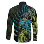 Southland Takehe Pounama Family Matching Off Shoulder Short Dress and Hawaiian Shirt Aotearoa Poutama Paua Shell Fern