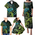 Southland Takehe Pounama Family Matching Puletasi and Hawaiian Shirt Aotearoa Poutama Paua Shell Fern