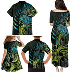 Southland Takehe Pounama Family Matching Puletasi and Hawaiian Shirt Aotearoa Poutama Paua Shell Fern