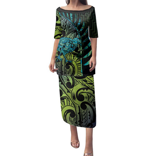 Southland Takehe Pounama Family Matching Puletasi and Hawaiian Shirt Aotearoa Poutama Paua Shell Fern