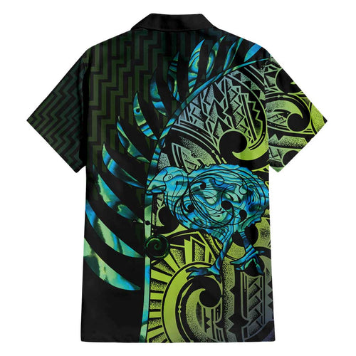 Southland Takehe Pounama Family Matching Short Sleeve Bodycon Dress and Hawaiian Shirt Aotearoa Poutama Paua Shell Fern