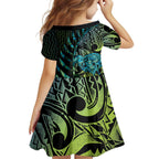 Southland Takehe Pounama Family Matching Summer Maxi Dress and Hawaiian Shirt Aotearoa Poutama Paua Shell Fern