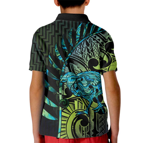 Southland Takehe Pounama Kid Polo Shirt Aotearoa Poutama Paua Shell Fern