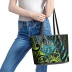 Southland Takehe Pounama Leather Tote Bag Aotearoa Poutama Paua Shell Fern