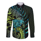 Southland Takehe Pounama Long Sleeve Button Shirt Aotearoa Poutama Paua Shell Fern