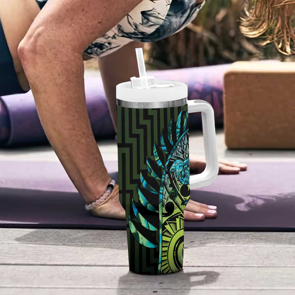 Southland Takehe Pounama Tumbler With Handle Aotearoa Poutama Paua Shell Fern