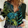 Southland Takehe Pounama Women Casual Shirt Aotearoa Poutama Paua Shell Fern