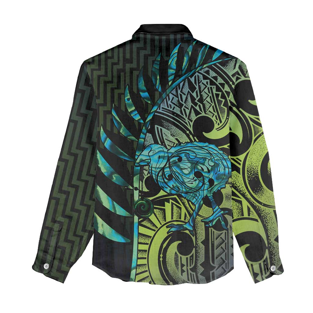 Southland Takehe Pounama Women Casual Shirt Aotearoa Poutama Paua Shell Fern