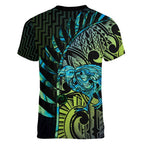 Southland Takehe Pounama Women V-Neck T-Shirt Aotearoa Poutama Paua Shell Fern
