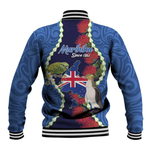 Southland Anniversary Day Baseball Jacket Murihiku 1861 Maori Bird Mix Pohutukawa
