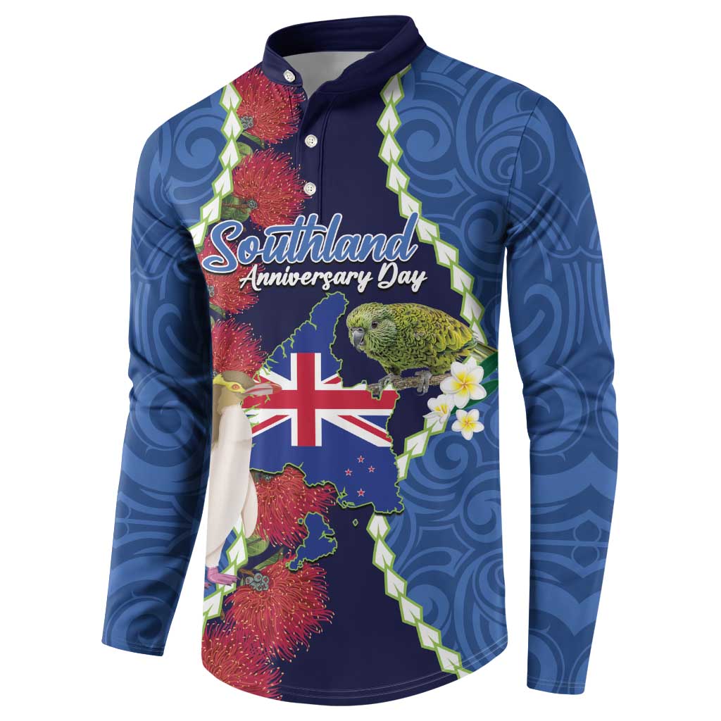 Southland Anniversary Day Button Sweatshirt Murihiku 1861 Maori Bird Mix Pohutukawa